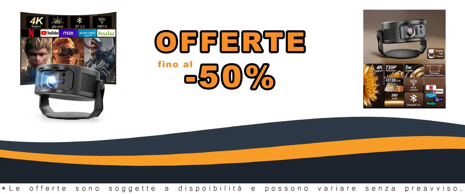 Proiettore Magcubic Wi-Fi 6 4K auto correzione Keystone
